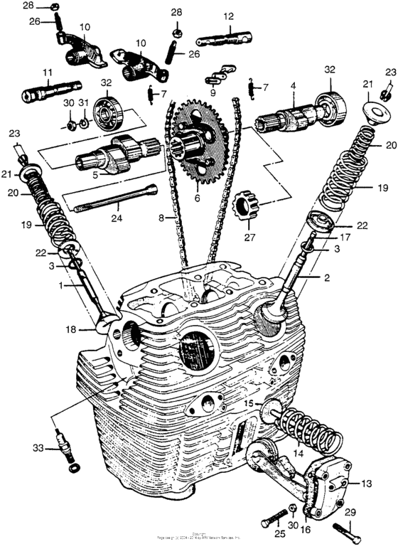 Camshaft + valve + cam chain
