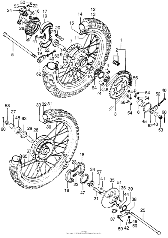 Front wheel + rear wheel