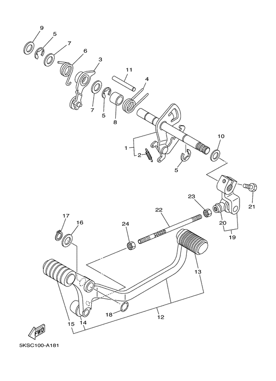 XVS1100A Axe de select & pedale