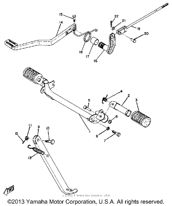 Stand, foot rest & rear brake pedal