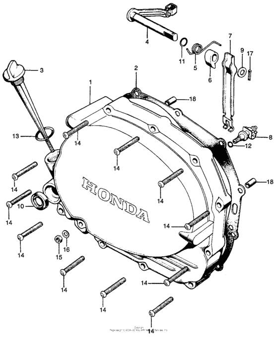 Right crankcase cover + clutch lever