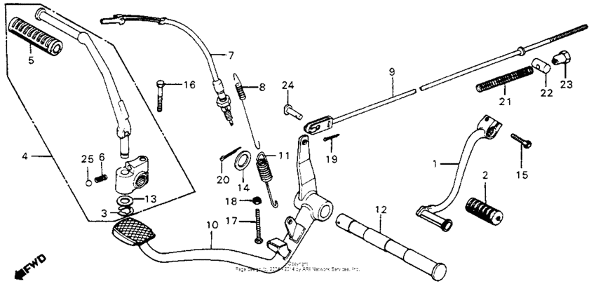 Pedal + kick starter arm