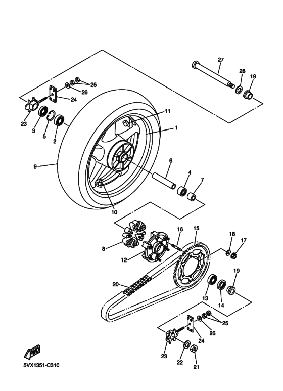 FZ6-S Rear wheel complete assy