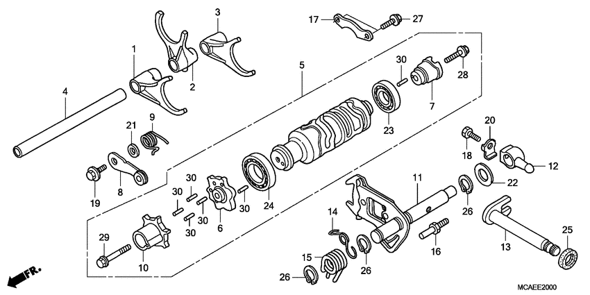 Gearshift drum/shift fork