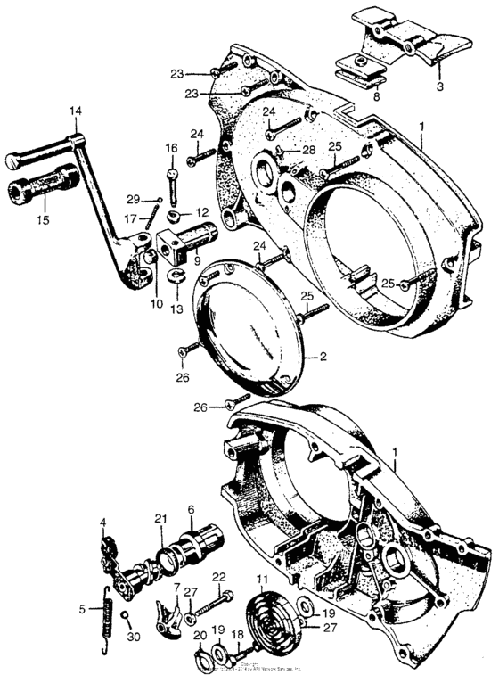 Kick starter + right crankcase cover