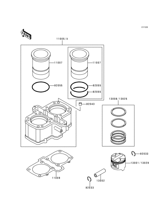 KLE500 Цилиндр и поршни