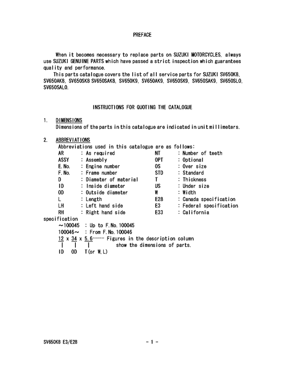 SV650 Catalog preface