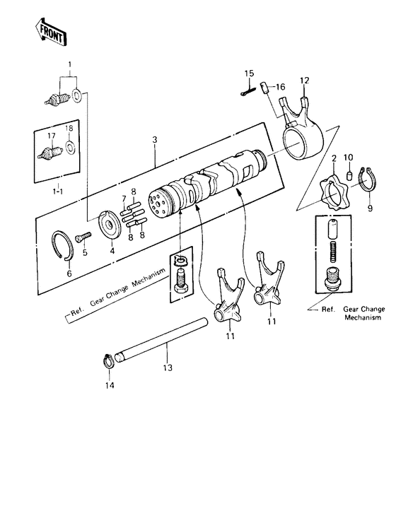 Gear change drum & forks