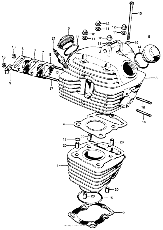 Cylinder + cylinder head + spark plug