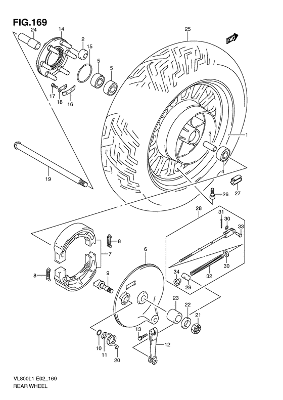 VL800 Rear wheel complete assy