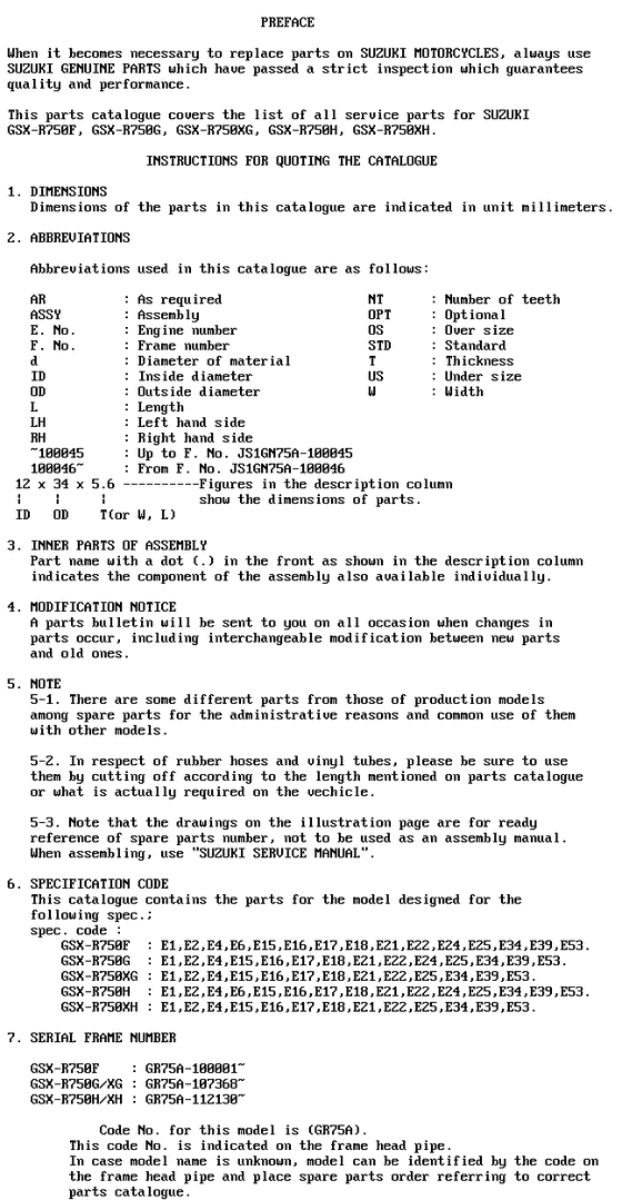 GSX-750 Catalog preface