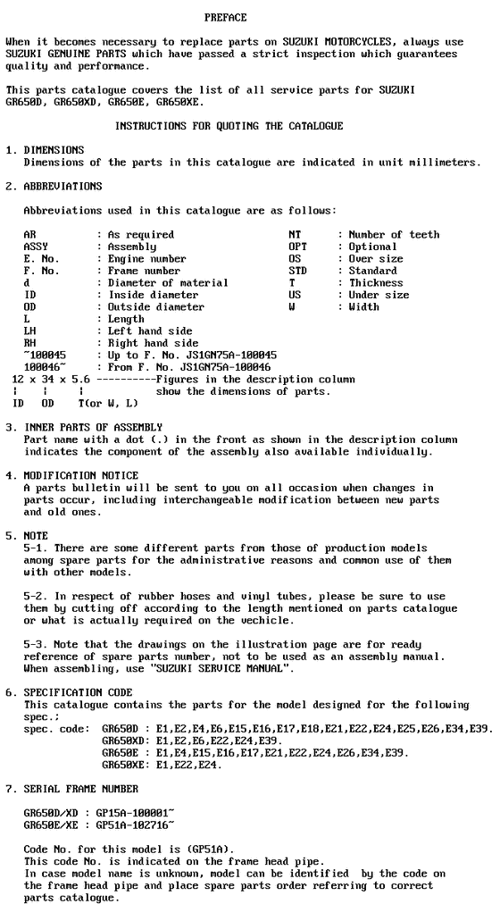 GR650 Catalog preface