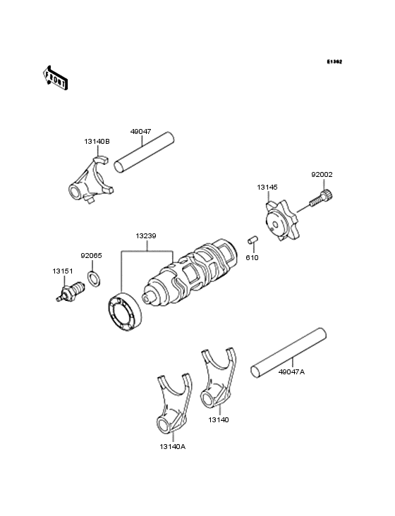 BJ250 Gear change drum & forks