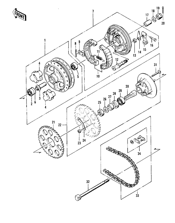 Rear hub/brake/chain