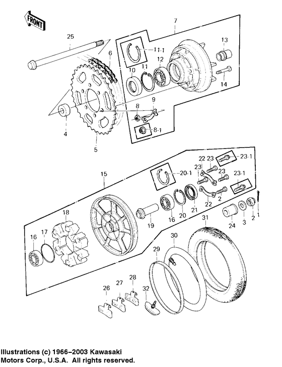 Rear wheel/tire/hub/chain