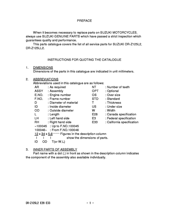 DR-Z125 Catalog preface