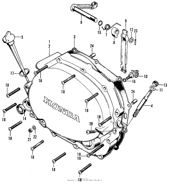 Right crankcase cover + clutch lever