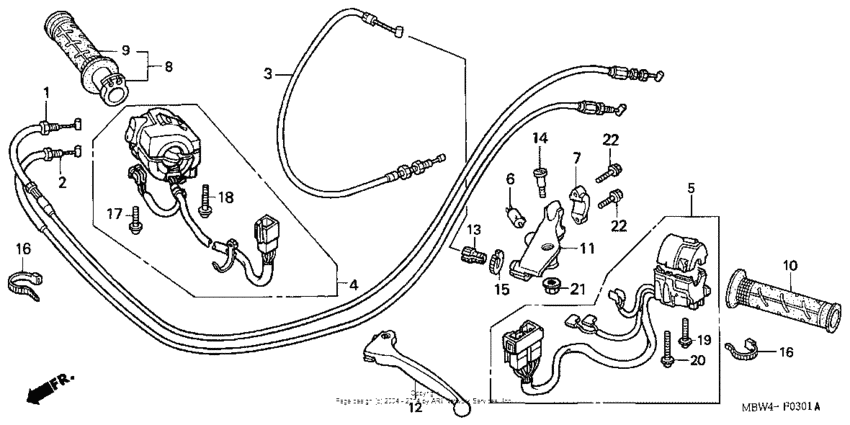 Handle lever + switch + cable ('01-'06)