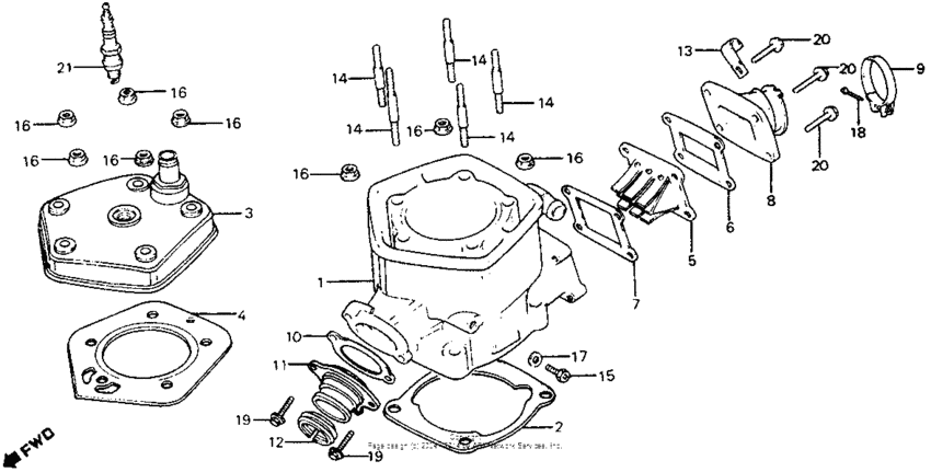 Cylinder head + cylinder + reed valve 82