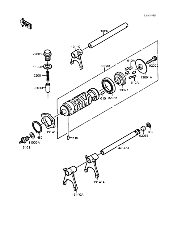 EX250 Gear change drum & forks