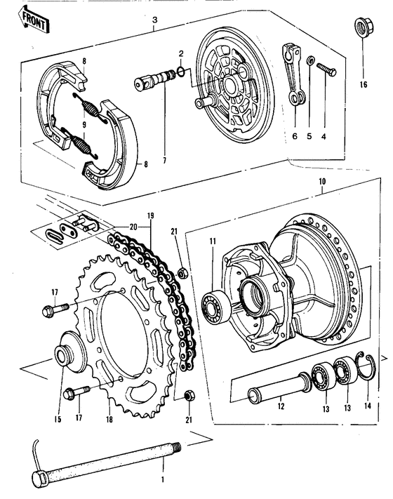Rear hub/brake/chain