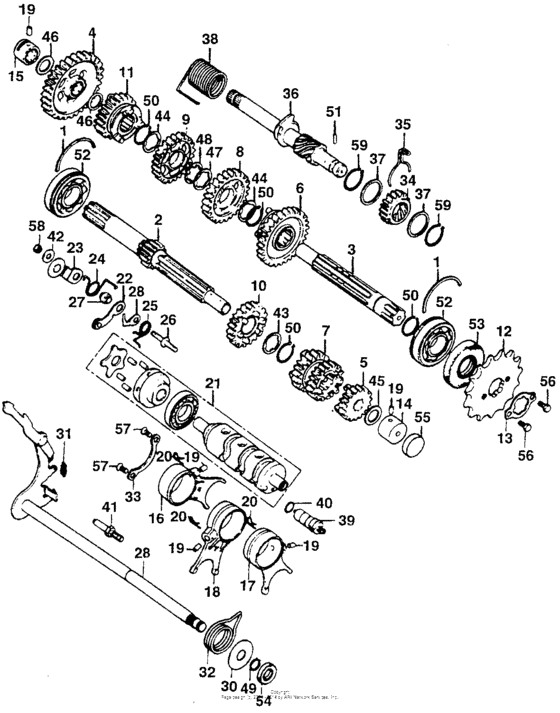 Transmission + gearshift drum