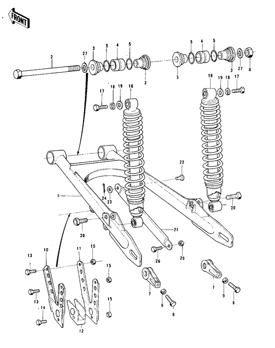 Swing arm/shock absorbers