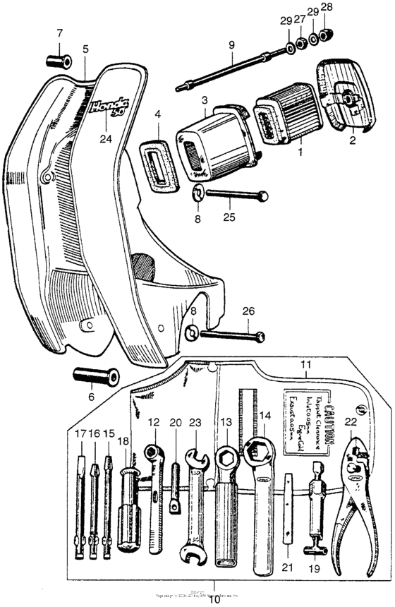 Front cover + air cleaner + tools