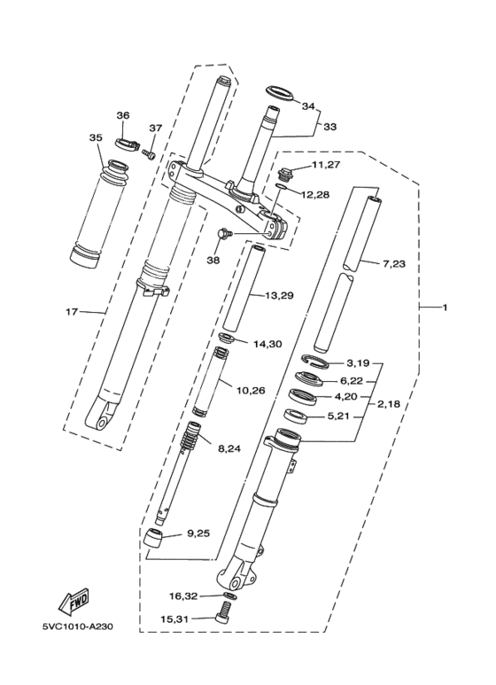Front fork assy(ur silv