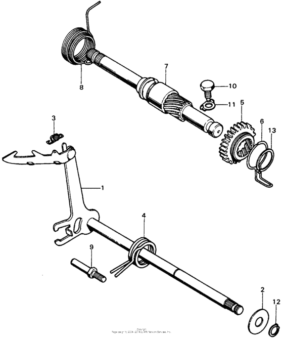 Gearshift spindle + kick starter spindle