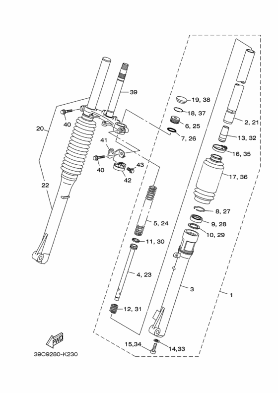 TTR125LE Вилка передней оси