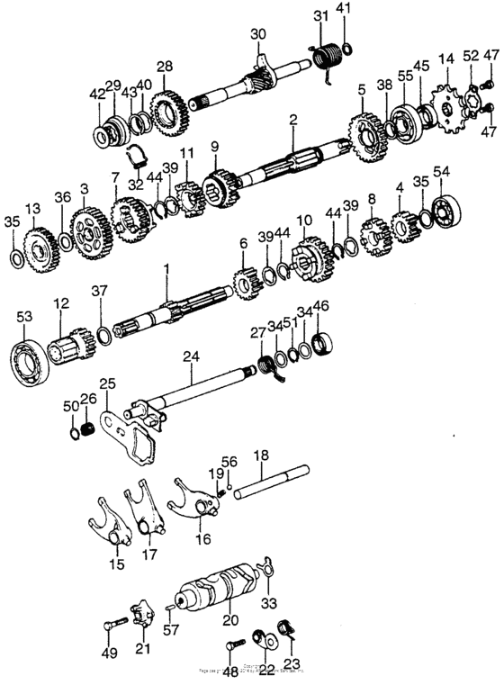 Gearshift + transmission + kick starter