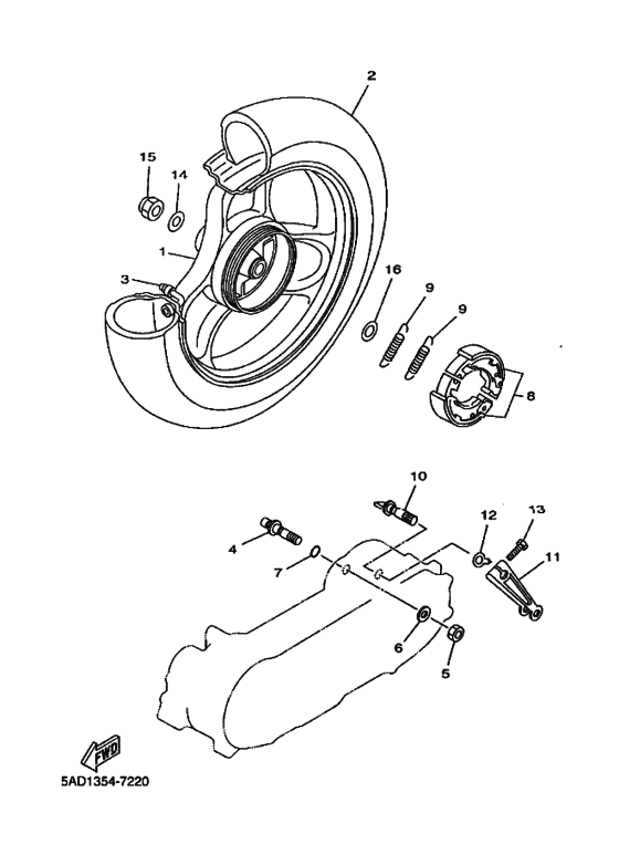 YN50R Rear wheel complete assy