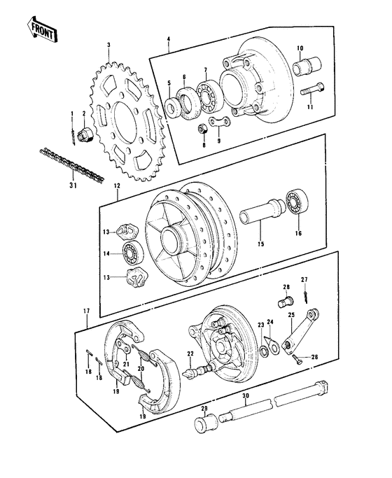 Rear hub/brake/chain
