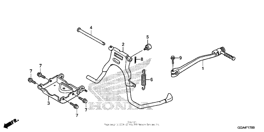Stand + kick starter arm