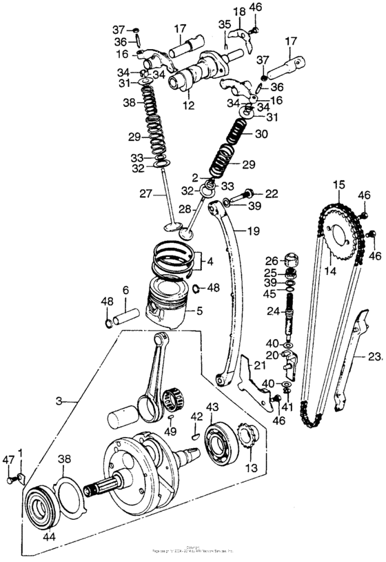 Camshaft + chain tensioner + crankshaft