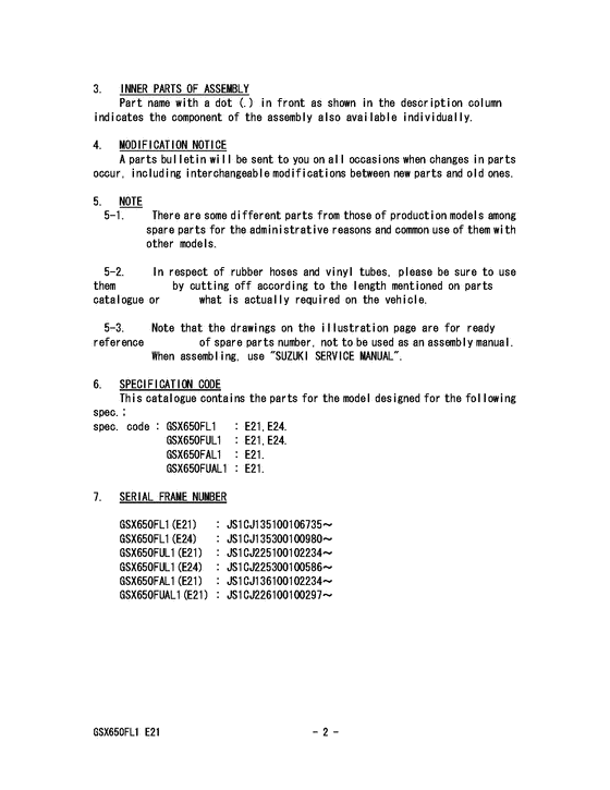 GSX650F Catalog preface