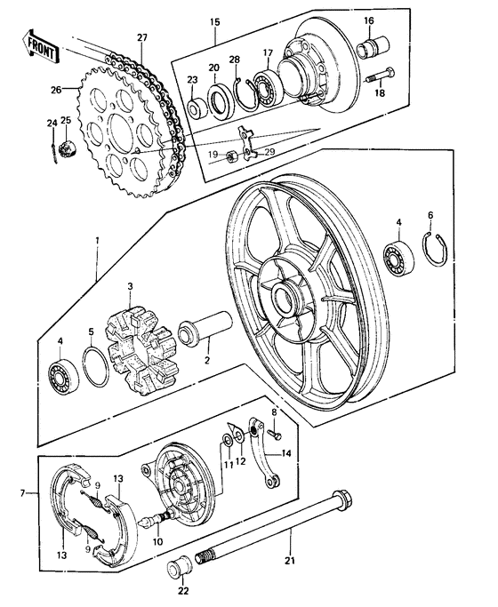Rear wheel/hub/brake/chain