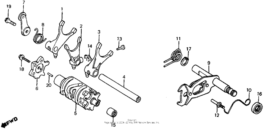 Shift drum + shift fork 83-84