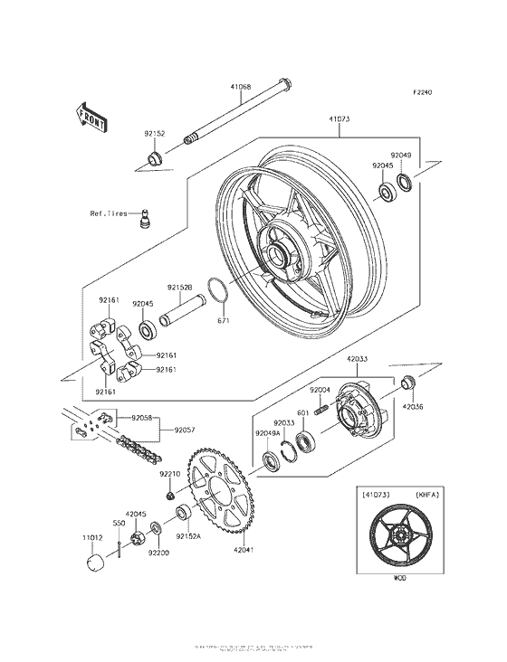 EX650 Заднее колесо и цепь
