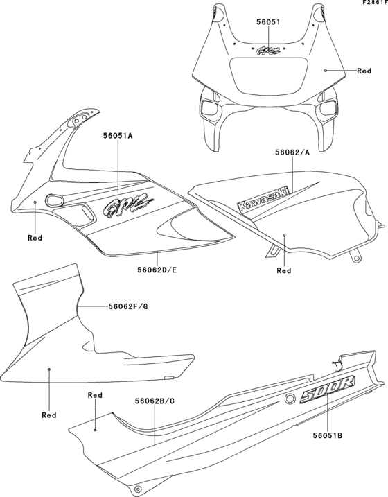 EX500 Decals(red)(ex500-d5)
