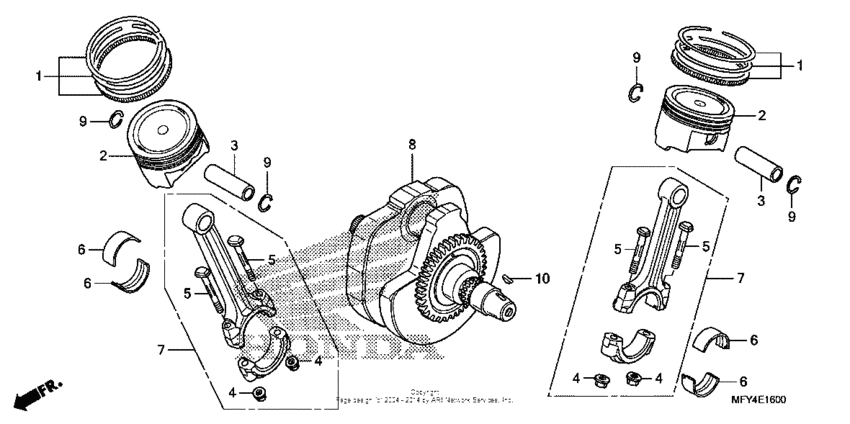 VT1300CR (ABS) Коленчатый вал и поршни