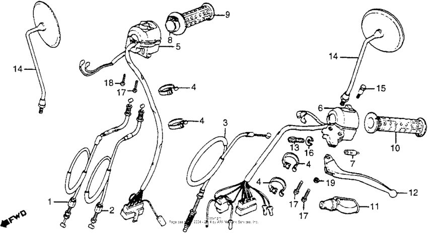 Cm40ot/chandle lever + cable + mirror + switch 79-81