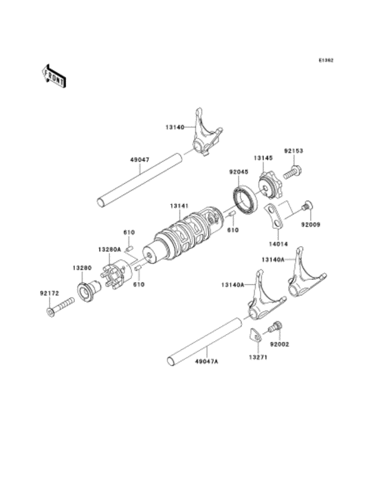 EX400 Gear change drum & forks