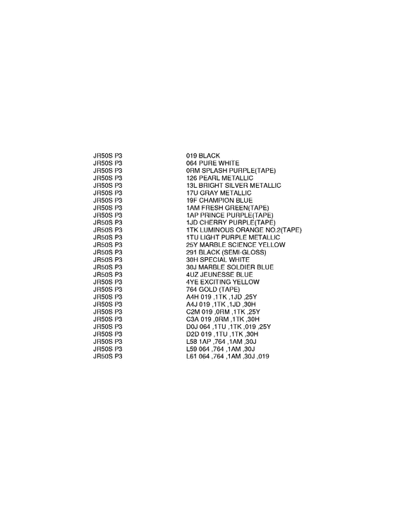 JR50 Color chart