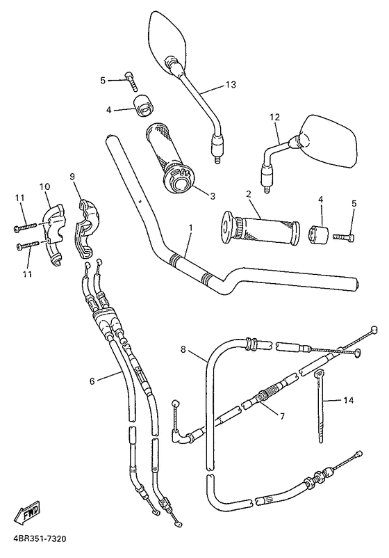 XJ600S Manubrio . cable