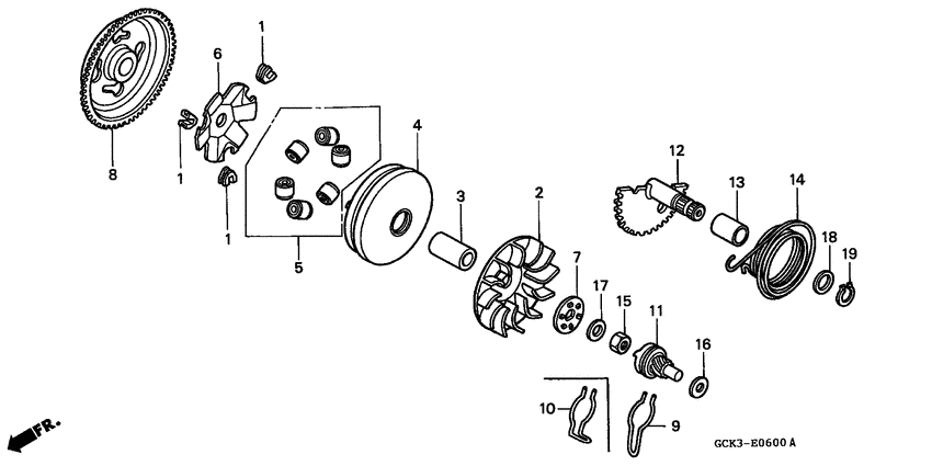 Drive face/ kick starter spindle