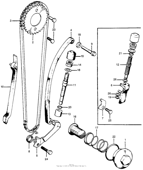 Cam chain tensioner + oil filter screen