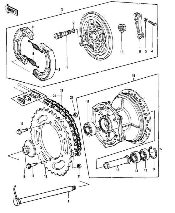 Rear hub/brake/chain