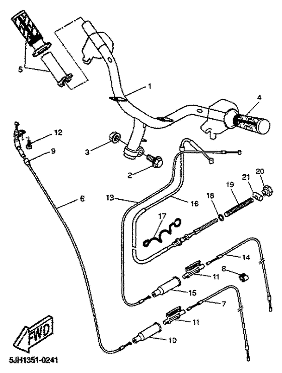 Steering handle, cable